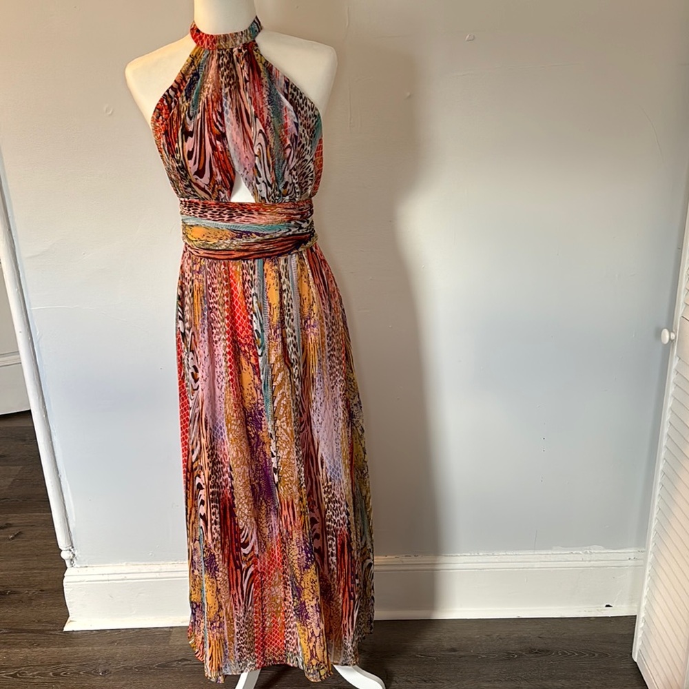 Elegant Multicolor Halter Maxi Dress